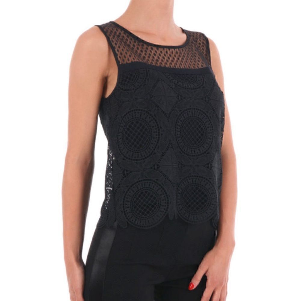 Diane von Furstenberg Black Lila Spiral Lace Crop Top Tank M
